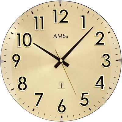 Funkwanduhr AMS "F5974", gold (goldfarben, schwarz), Wanduhren, Ø 32cm, Quarzuhr,Holz,Wohnzimmer,Esszimmer,Küche,Arbeitszimmer,Büro,Flur Image