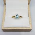 14K Solid Yellow Gold Natural Oval Shaped Blue Topaz Gemstone & Round Brilliant Cut Diamonds Gemstones Ring