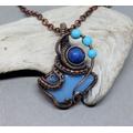 Sky Blue Opal Pendant, Copper, Lapis Lazuli & Turquoise Resin, Abstract Jewellery