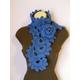 Crochet Scarf/ Neckwarmer With Flower Brooch, Women Scarf Blue, Sjaal, Bufanda, Cachecol, Sciarpa, Schal, Foulard, Echarpe