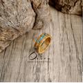 Bentwood Oak Burr Wood Ring, Inlaid With Real Sapphire, Turquoise, Malachite Gemstone & 24Ct Gold. Wedding Band. Matching Rings