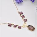 Antique 9Ct Gold Necklace With Faceted Amethyst Gemstones - Delicate Early 20Th Century Fine Jewellery