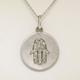 New 14K White Gold .18Ctw Round Brilliant Cut Prong Set Diamond Hand Of Fatima Hamsa Disk Pendant W/16