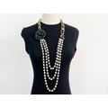 Long Pearl Necklaces For Women White Faux Strand Layered Necklace With Flower Vintage Style