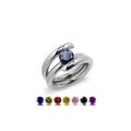 Iliana High Rise Tubular Bypass Ring With Tension Set Colored Gemstone in Stainless Steel By Taormina Jewelry