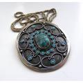 Vintage 23.7G Sterling Silver 925 Twisted Wheat Chain & Solid Large Turquoise Coloured Scarab Brooch Pendant Necklace 19.5