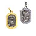 Pave Diamond 23x15mm Pendant, 925 Silver Rectangle Dog Tag Gold, Black & Rose Gold Plate Chunky Octagon Necklace Pendant