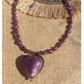 Vintage Solid Sterling Silver Real Pearl & Murano Glass Love Heart Necklace Gift For Her, Purple Maroon Beaded, 30Th Anniversary