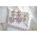 Rose Gold Jewelry Set, Bridal Earrings, Wedding Bracelet, Tennis Necklace Set