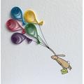 Handmade Quilled Easter Card - Hand Painted Bunny/Rabbit With 3D Paper Balloons & Message Happy Birthday