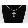 10K Gold Round Cut Shape Cross Pendant For Necklace Chain Religious Christian | With