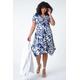 Roman Originals Curve Floral Print Twist Front Dress in Navy - Size 3032