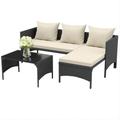 3 Pieces Outdoor PE Rattan Furniture Chaise Conversation Set with Loveseat Sofa, Black / Without Cover