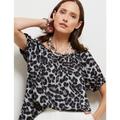 Noni B Womens Gather Neck Printed Top - Charcoal - Size 8 UK