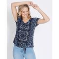Rockmans Womens Extended Sleeve Paisley Print Tie Top - Navy - Size X-Small