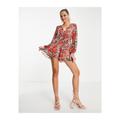 Miss Selfridge Womens chiffon plunge playsuit in animal rose print-Pink - Size 8 UK