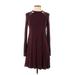 American Eagle Outfitters Casual Dress - A-Line High Neck Long sleeves: Burgundy Print Dresses - Women's Size Small