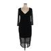 Express Casual Dress - Shirtdress V Neck 3/4 sleeves: Black Print Dresses - Women's Size X-Large