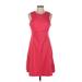 Calvin Klein Casual Dress - A-Line Crew Neck Sleeveless: Red Print Dresses - Women's Size 8