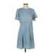 Banana Republic Casual Dress - A-Line Crew Neck Short sleeves: Blue Print Dresses - Women's Size 4