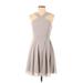 Lulus Casual Dress - Mini V Neck Sleeveless: Gray Print Dresses - Women's Size Small