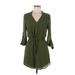 Naked Zebra Casual Dress - Mini V-Neck 3/4 sleeves: Green Print Dresses - Women's Size Medium