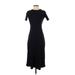 Zara Casual Dress - Midi Crew Neck Short sleeves: Black Solid Dresses - Women's Size X-Small