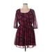 Iz Byer Casual Dress - Mini Scoop Neck 3/4 sleeves: Burgundy Chevron/Herringbone Dresses - Women's Size X-Large