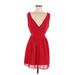 Emerald Sundae Cocktail Dress - Mini V Neck Sleeveless: Red Print Dresses - Women's Size 9