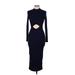 Shein Casual Dress - Midi High Neck 3/4 sleeves: Blue Solid Dresses - Women's Size Medium