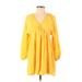 Let Me Be Casual Dress - Shift V Neck Long sleeves: Yellow Print Dresses - Women's Size X-Small