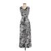 Talbots Casual Dress - A-Line V-Neck Sleeveless: Black Floral Dresses - Women's Size Small Petite