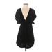 Xhilaration Casual Dress - Mini Plunge Short sleeves: Black Solid Dresses - Women's Size Medium