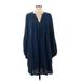 Old Navy Casual Dress - Shift V-Neck 3/4 sleeves: Blue Solid Dresses - Women's Size Medium