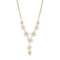 Gold White Enamel Pearl Flower Statement Y Drop Necklace