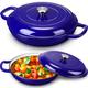 Nuogo 2 Pack 3.6 Quart Braiser Enameled Cast Iron Casserole with Lid Dual Handles Braiser Pan with Lid Round Dutch Oven Pot Oven Safe Cooking Pot for Cook Bake Marinate Refrigerate Serve, Dark Blue