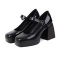 Women Mary Jane Women's Round Toe Ankle Strap Mary Janes Closed Low with Adjustable Ankle Strap Uniform Dress Shoes Women Mary Jane (Color : Nero, Size : 3 UK)