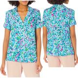 Lilly Pulitzer Intimates & Sleepwear | Lilly Pulitzer Short Sleeve Knit Button Up Pajama Top Multi Dive Bar Size Xl | Color: Blue/Green | Size: Xl