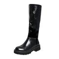 Ladies Riding Boots Leahter High Calf Boots Plush Low-Heeled Boots Womens Knee High Boots Winter Warm Long Ankle Boots Zip Up Non-Slip Sole Snow Boots (Black 2 UK)