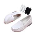 Women's Non Slip Nursing Shoes, Womens White Air Cushion Slip on Breathable Nurse Shoes, with Flat Boat Socks 2 Pairs, for Medical Workers, Doctors, Healthcare Providers (Color : 1 White, Size : 6.5
