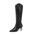 High Boots Women's Leather Ankle Boots Ladies Knee High Boots Pointed Tip Warm Plush Winter Biker Boot with Zipper Long Boots Non-Slip Sole Snow Boots (Black 2.5 UK)