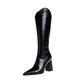 Womens Pointed High Heel Boots Knee High Boots Winter Warm Ankle Boots Plush Long Boots Ladies Riding Boots Zip Up Leahter Warm Snow Boots Non-Slip Sole (Black 3 UK)
