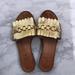 Kate Spade Shoes | Kate Spade Brie Slide Sandals In Gold Size 7.5 Fringe Gold Chain Low Heel | Color: Gold/Tan | Size: 7.5