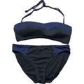 Athleta Swim | Athleta Bandeau Bikini Size L Black Blue 2-Piece Wireless | Color: Black/Blue | Size: L