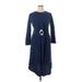Zara Casual Dress - A-Line High Neck 3/4 sleeves: Blue Print Dresses - Women's Size X-Large