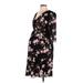 Motherhood Casual Dress - A-Line V-Neck Long sleeves: Black Print Dresses - Women's Size Large Maternity