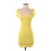 Tic Sweetheart Short sleeves: Toc Casual Dress - Mini Sweetheart Short sleeves: Yellow Solid Dresses - Women's Size Small