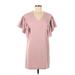 Boohoo Casual Dress - Mini V Neck Short sleeves: Pink Solid Dresses - Women's Size 6