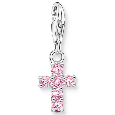 Charm-Einhänger THOMAS SABO "Kreuz Silber, 2032-051-9", bunt (silberfarben, pink, pink), Charms, Damen, Silber 925 (Ster