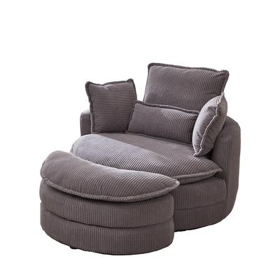 38"W Oversized Swivel Chair with Moon Storage Ottoman, 4 Pillows